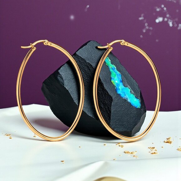 ποΈ Minimalist 18K Gold Plated Stainless Steel Casual Trendy Hoop Earrings β¨π - Picture 11 of 13